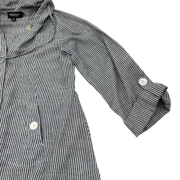 Jones & Co Women's Medium Stripe Linen Cotton Button-Up Roll Tab Sleeves Blouse - Picture 5 of 6
